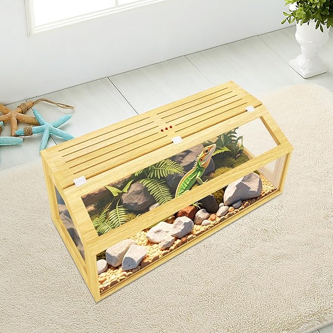 75 Gallon Reptile Tank, Wooden Bearded Dragon Terrarium Tank with Top Ventilation, Large Reptile Enclosure for Snake, Lizard, and Leopard Gecko, Includes Feeding Tongs, 48" L x 20" W x 20" H