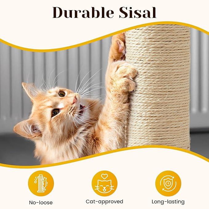 Cat Scratching Post, 22-Inch Tall Sisal Scratcher, Heavy-Duty Cat Climbing Stand for Indoor, Kittens & Large Cats, Green