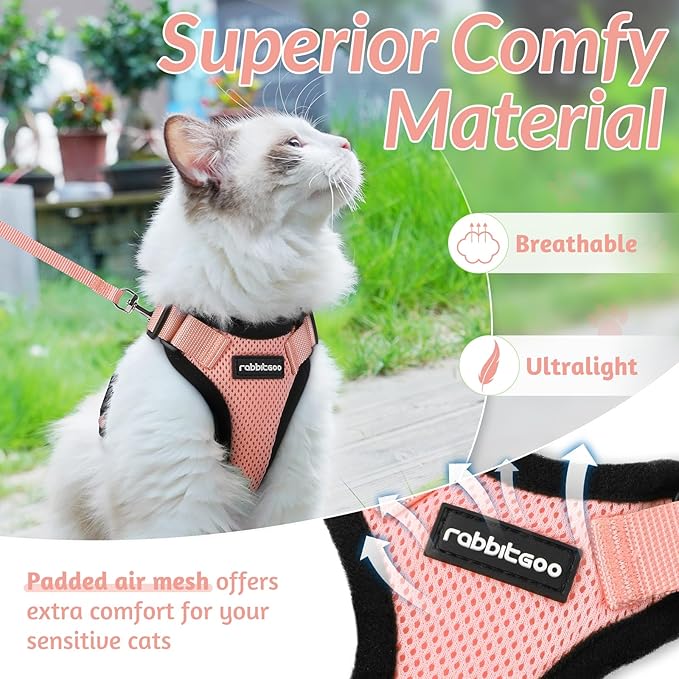 rabbitgoo Cat Harness and Leash for Walking, Escape Proof Soft Adjustable Vest Harnesses for Cats, Easy Control Breathable Reflective Strips Jacket, Light Salmon Pink, XS