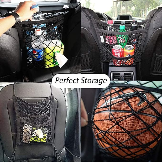 DYKESON Pet Barrier Dog Car Net Barrier with Auto Safety Mesh Organizer Baby Stretchable Storage Bag Universal for Cars, SUVs -Easy Install,Safer to Drive with Pets and Children, 3 Layer S