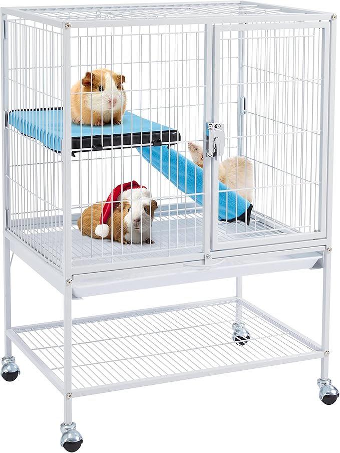 Yaheetech Small Animal Cage, Metal Pet Cage with Removable Tray/Ladder/Wheels, Ferret Cage, Chinchilla Cage, Sugar Glider Cage, White