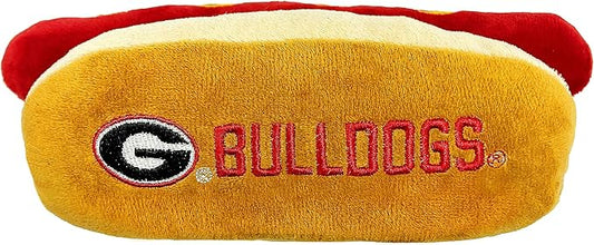 NCAA Georgia Bulldogs HOT Dog Plush Dog & CAT Squeak Toy- Cutest HOT-Dog Snack Plush Toy for Dogs & Cats with Inner Squeaker & Beautiful Football/Basketball Team Name/Logo