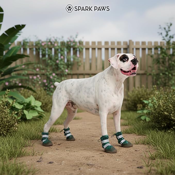 Spark Paws Dog Shoes, Waterproof Dog Boots for Medium to Large Dogs, Non Slip, Breathable Dog Booties and Paw Protectors - 4PCS Doggie Hiking Boots with Reflective Straps, Green Camo, Size 2