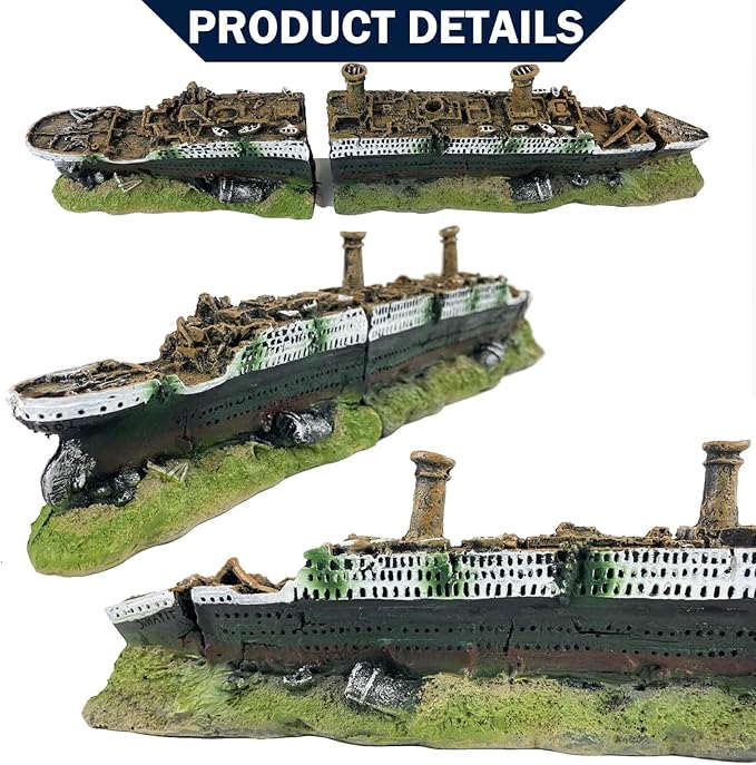 Titanic Shipwreck Aquarium Decorations Ship Wreckage Aquarium Ornament for Fish Tank Sunken Ship Ornament Aquarium Environment Friendly Decorations – Medium (White)