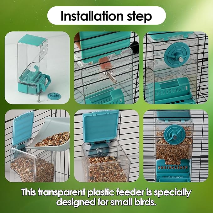 Bird Feeder No Mess 2PCS Automatic Clear Bird Seed Food Container Acrylic Parrot Feeder Dispenser Cage Accessories for Parakeet Budgies Cockatoo Canary Love Bird (Blue)
