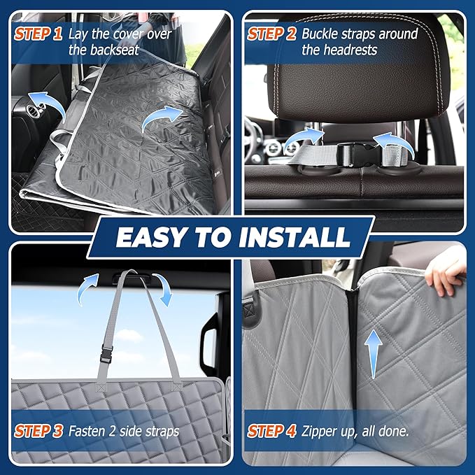 XL Dog Car Seat Cover for Back Seat,Hard Bottom Backseat Extender,45% Larger Space Dog Bed, 100% Waterproof Pet Seat Protector with Mesh Window, 3 Loading Boards, Car Hammock for Small Truck SUV