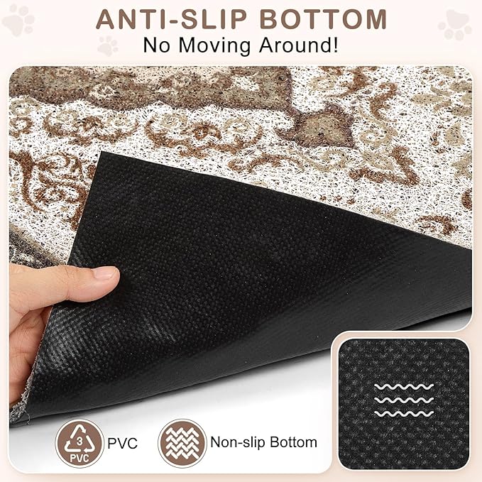 Unicorn Catcher Cat Litter Mat 33" x 22" Non-Slip Litter Box Mat Washable Litter Catcher Mat for Litter Box Indoor Food Mat Supplies Essentials, Brown