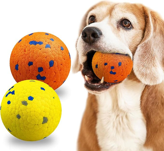 2 Pack Dog Balls Indestructible Tennis Balls for Dogs Durable Bouncy Dog Toy Balls for Aggressive Chewers Interactive Dog Toys for Water Toy Fetch Balls, Yellow,Orange
