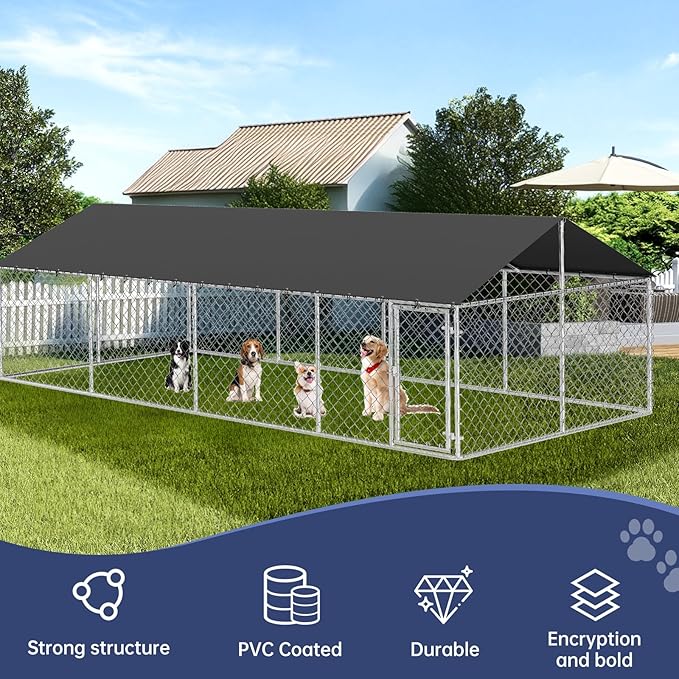 Outdoor Dog Playpen Heavy Duty Dog Kennel House Mesh Dog Big Cage Pet Kennel Steel Fence with Secure Lock