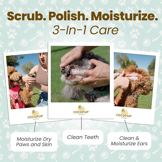 Dog Teeth Cleaning Wipes Ear Nose Paws Fur Cleaner Pure Coconut Oil 1 Pack of 50
