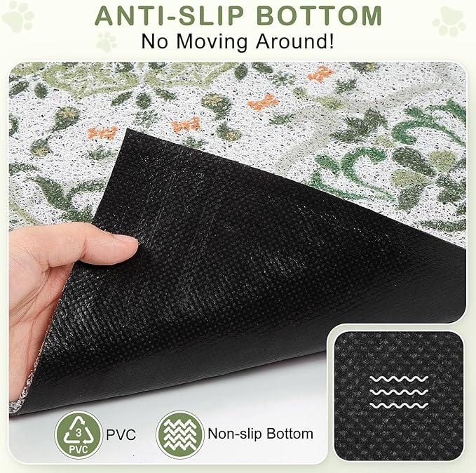 Unicorn Catcher Cat Litter Mat 24" x 15" Non-Slip Litter Box Mat Washable Litter Catcher Mat for Litter Box Indoor Food Mat Supplies Essentials, Green Mandala