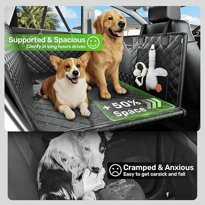 Zanch 2025 Upgraded Dog Car Seat Cover, 400 lbs Heavy Duty Hard Bottom, Waterproof & Anti-Scratch Back Seat Protector, Nonslip Pet Hammock Extender for Full-Size Trucks, SUVs, XL-Orange