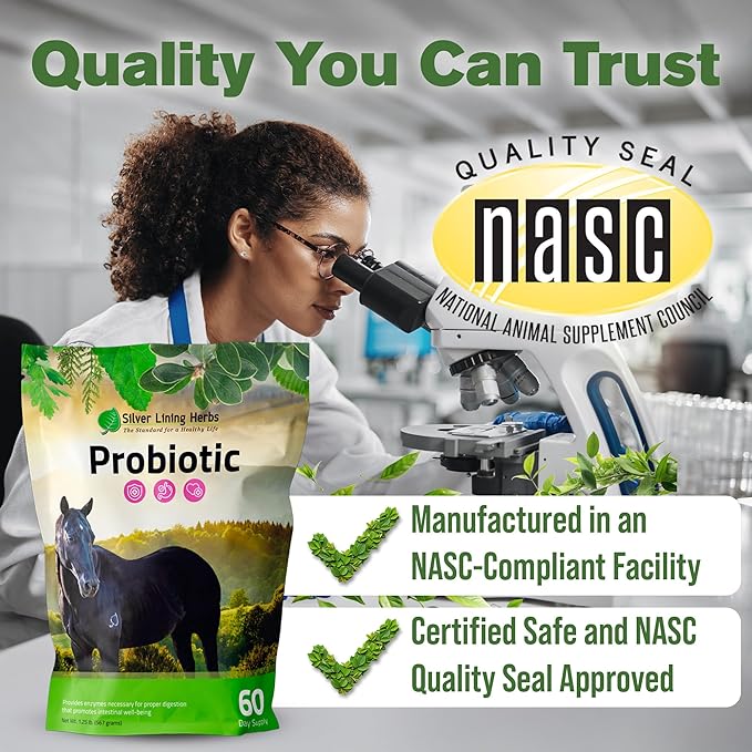 Silver Lining Herbs Horse Probiotics Digestive Supplements - Digestive Enzyme & Gut Health Probiotic Supplement for Horses - Contains 13.2 Billion CFUs Probiotic Strains - 1.25 lb 60-Day Supply