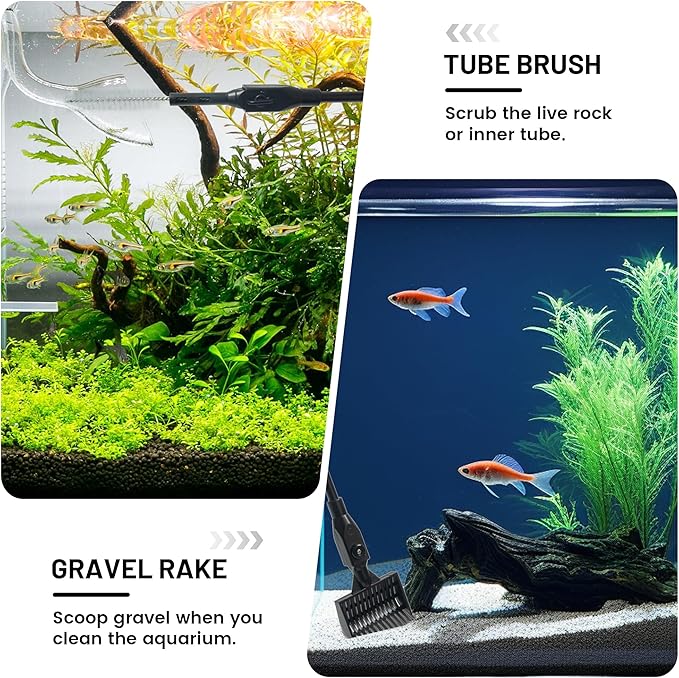 Aquarium Glass Cleaner, 7 in 1 Algae Remover for Fish Tank, Aquarium Cleaning Kit with Long Handle, Aquarium Net, Algae Scraper, Sponge Brush