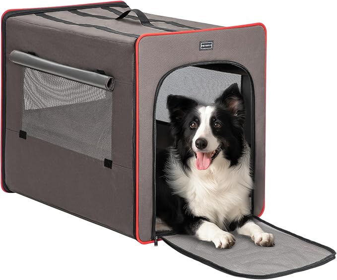 PETSFIT Collapsible Dog Crate, Portable Dog Crate - 31 Inch with Thicken Mat, Easy to Fold, Sturdy and Portable, Perfect for Traveling, Dog Travel Kennel Army Green