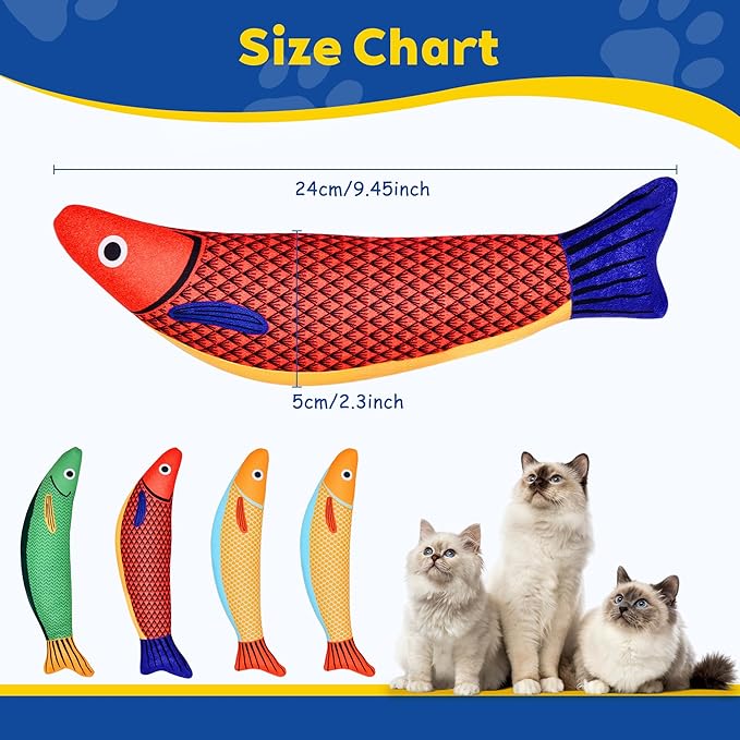 Cat Toys, 3-Pack Catnip Toys for Cats, Soft and Durable with Rattle Sound, Interactive Kitten Toys for Indoor Cats, 9.4 Inches, Saury Fish Cat Chew Toy for All Breeds (Saury Fish,Mix Color)