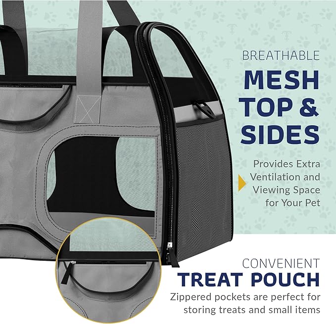 Katziela Rolling Pet Carrier for Small Dogs & Cats – Airline Compliant Soft-Sided Travel Bag with Removable Wheels, Telescopic Handle & Mesh Top (Gray/Black)