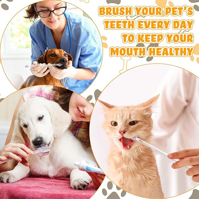 Nuenen 150 Pcs Dog Toothbrush Dual Headed Dental Brushes Puppy Tooth Brushing Kit Long Handle Toothbrush for Large and Small Dogs Cats Most Pets Teeth Cleaning Oral Care Supplies(Clear)