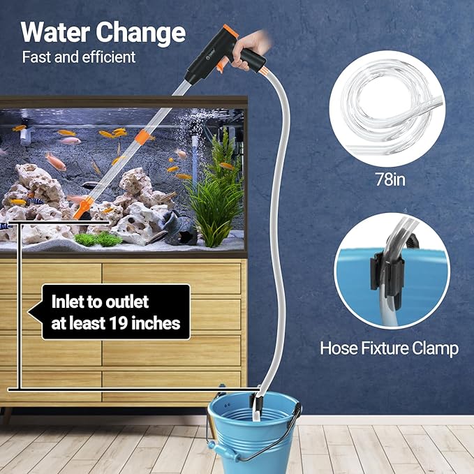 Manual Aquarium Gravel Cleaner, 132GPH Fish Tank Siphon Vacuum Cleaner with Adjustable Water Flow for Remove Dirt, Water Change & Wash Sand Aquarium Cleaning Tools