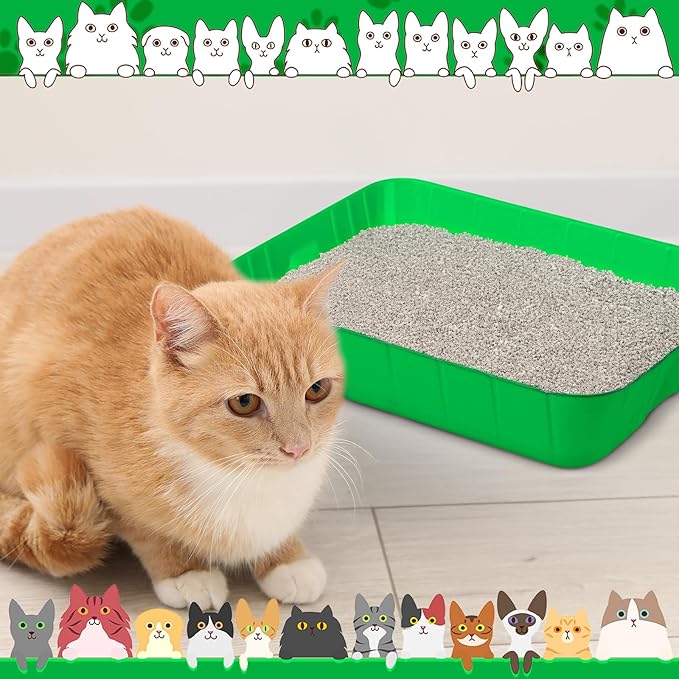 Bokon 25 Pcs Disposable Litter Boxes for Cats Plastic Cat Litter Tray Large Kitten Pan for Kitty Rabbit Guinea Pig Hamster Pets Supplies Travel Home Toilet, 15.7 x 11.8 x 3 Inches(Green)