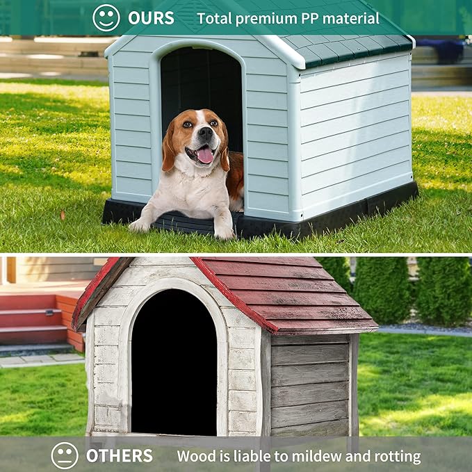 YITAHOME Large Plastic Dog House Outdoor Indoor Doghouse Puppy Shelter Water Resistant Easy Assembly Sturdy Dog Kennel with Air Vents and Elevated Floor