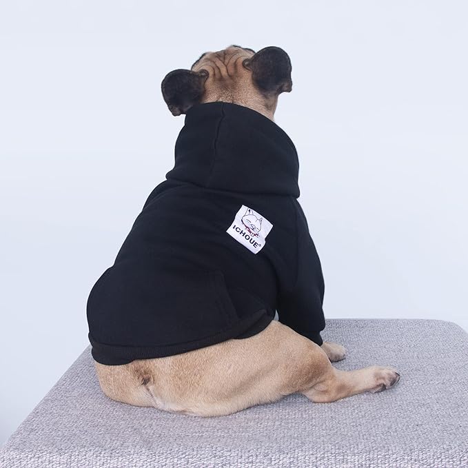 iChoue I am a French Bulldog Clothes Hoodies for Dogs Puppy Frenchie Pug English Boston Terrier Bully Pitbull Sweatshirt Sweater Clothing Cold Weather Winter Coats - Black/Large