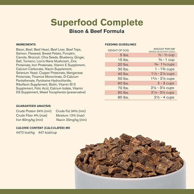 Superfood Complete, Air-Dried Adult Dog Food - High Protein, Zero Fillers, Superfood Nutrition by Katherine Heigl (11.5 oz, Beef & Bison Formula)
