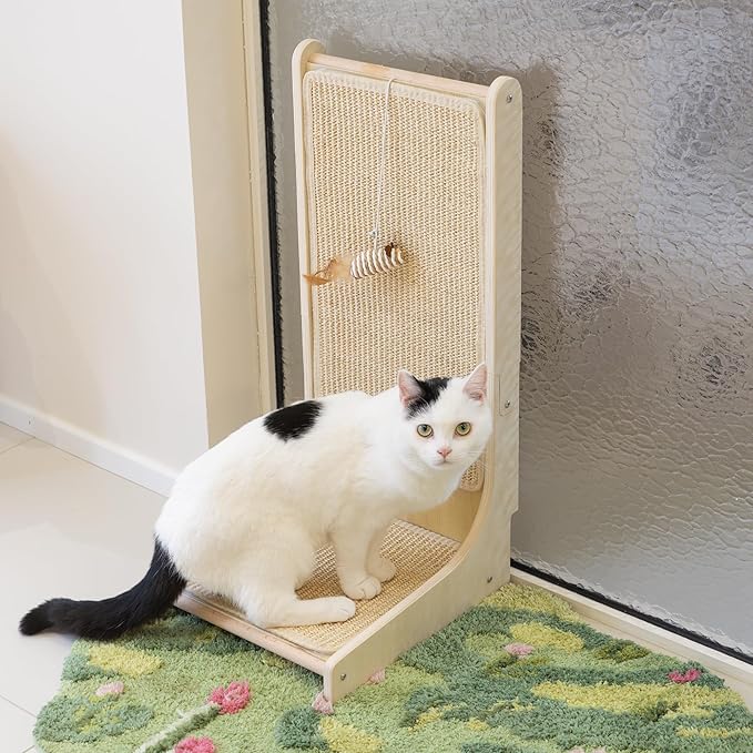 PETKARAY Sisal Cat Scratcher, Upright Cat Scratch Pad Wall Mounted, Vertical Scratching Post Alternative, L Shape Scratching Board 90°