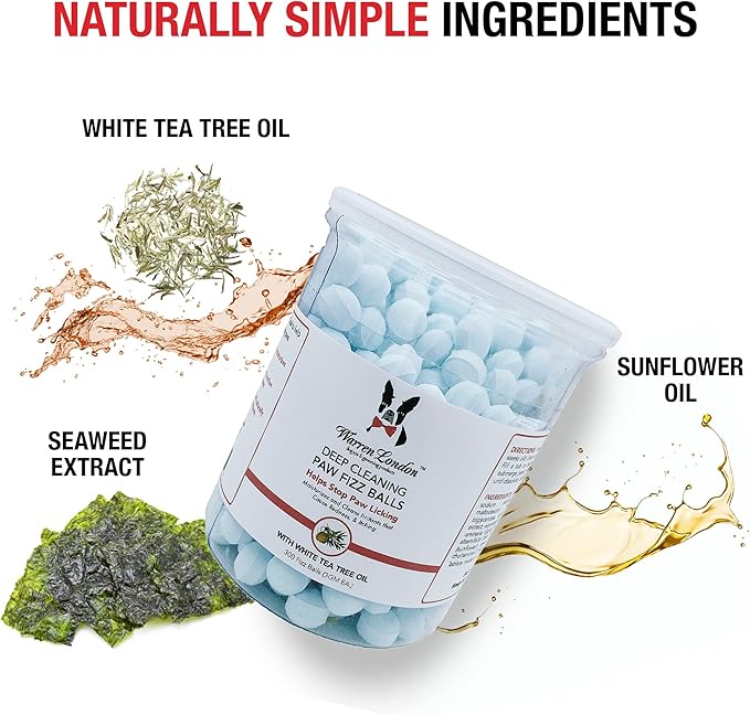 Warren London Deep Cleaning Paw Soak for Dogs – 300 Count Fizz Balls | Groomer-Size | Soothes Itchy, Irritated Paws with Seaweed, Tea Tree Oil & Aloe | Anti-Lick Paw Relief & Easy 5-Minute Spa