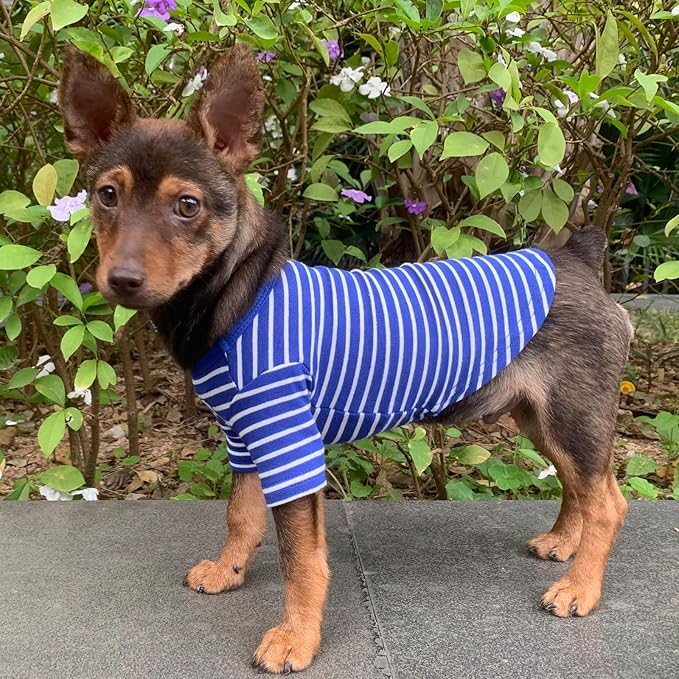 YQYS Pet T-Shirts Thick Striped Cotton Tee Shirt for Small Dogs and Cats Puppy Clothes Apparel Clothing for Teacup Chihuahua Yorkie Poodle Blue White XXSmall