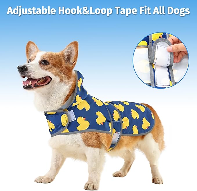 Dog Raincoat Hooded,Waterproof Rain Coat for Dogs with Adjustable Belly Strap,Reflective Strips, Lightweight Slicker Poncho Rain Jacket for Small Medium Large Dogs