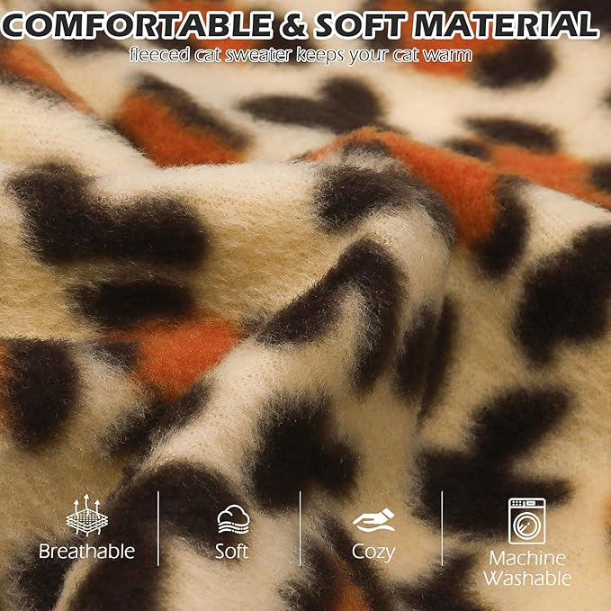 EXPAWLORER Soft Cat Sweater - Leopard Print Sweaters for Cats Only Warm Kitten Clothes, Fall and Winter Pet Coat Pullover Design Feline, Fleece Clothing Also for Puppy Small Dogs, Medium