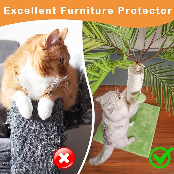 MeowHomm 40" Tall Cat Scratching Post, Scratching Post for Indoor Cats with Natural Sisal, Balls and Self Groomer Brush, Cute Cat Scratcher for Kittens