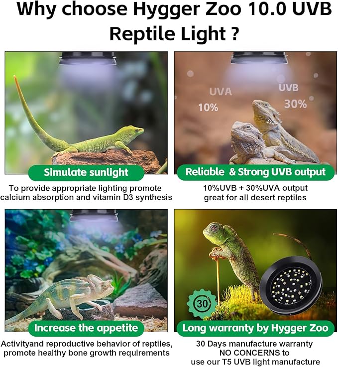 UVB Light for Reptiles with Dimming, LED UVB Light Bulb Fixture for Bearded Dragon Gecko Lizard Turtle Snake, Adjustable Brightness UVA UVB Lamp for Tropical & Desert Reptile Tank Accessories 8W Black