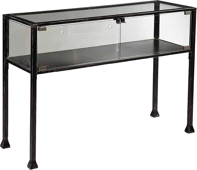 SEI Furniture Terrarium Display, Console Table, Black/Silver Distressing