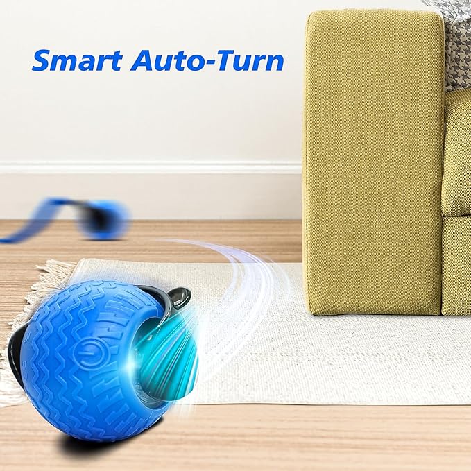 Interactive Cat Toy for Indoor Cats, Speedy Ball with Tail, Automatic Moving Cat Balls for Bored Indoor Adult Cats, 360°Automatic Rolling Ball Toy, Two Speed Adjustment(Blue)
