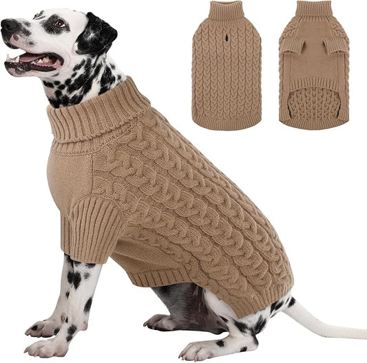 SAWMONG Dog Sweater, Dog Sweaters for Large Dogs Girls Boys, Pullover Turtleneck Knitted Doggy Sweatshirt, Cold Weather Pet Clothes(Khaki, X-Large