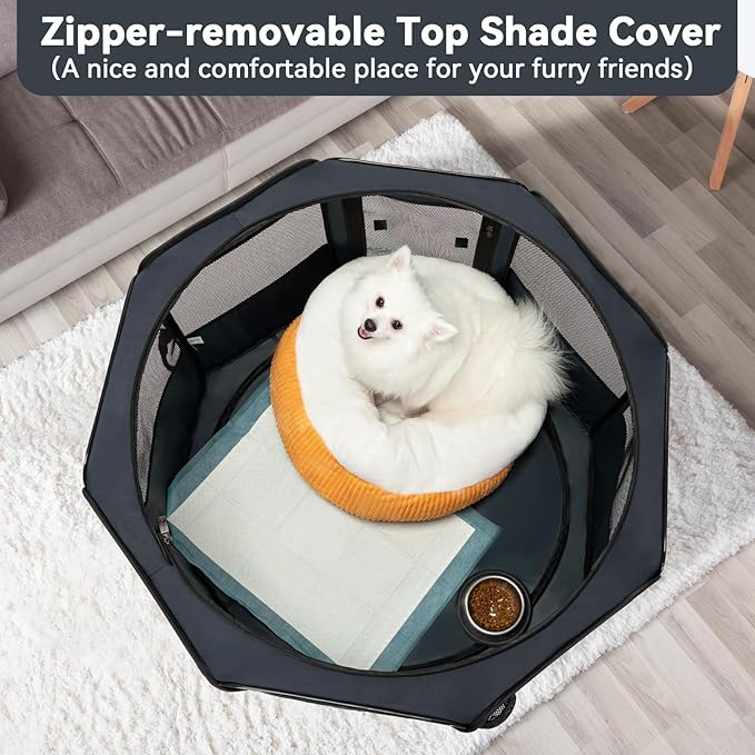 PETSFIT 36" Dog Playpen with Dual Zipper Doors –Sturdy Foldable Puppy Playpen for Medium Dogs with Removable Mesh Top and Leakproof Bottom