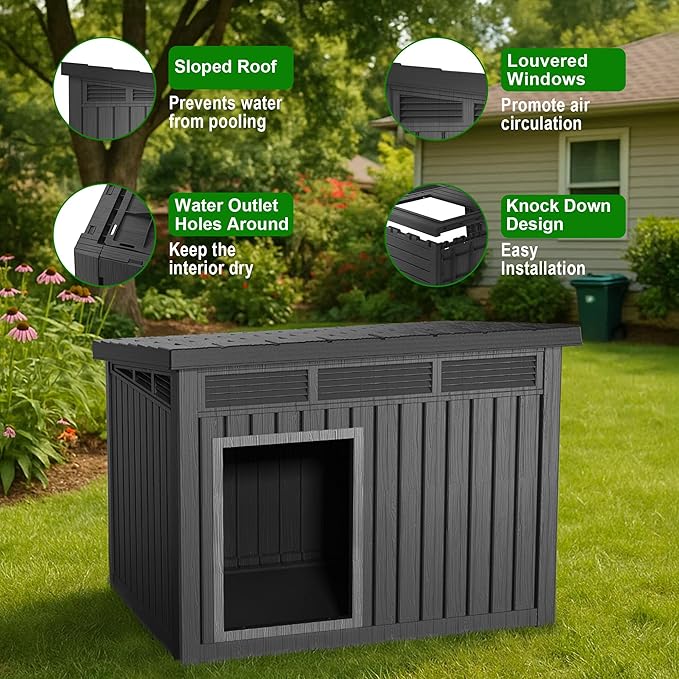 DRATO Outdoor Dog and Goat House - Resin All-Weather Dog House Outdoor, Durable Dog Kennel Outside for Backyard, Farm, Pasture