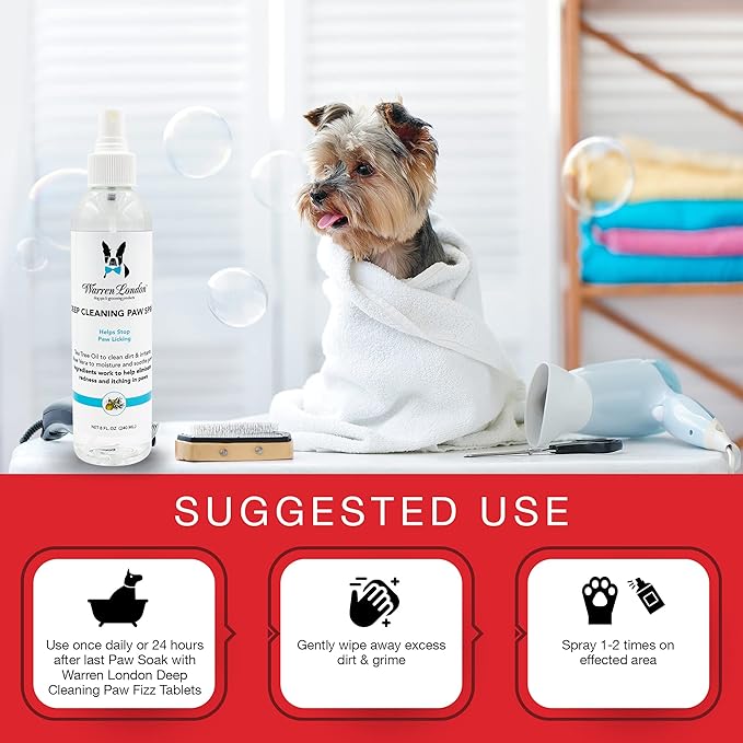 Warren London Deep Cleaning Paw Soak & Spray Combo | Soothes Itchy Paws with Seaweed, Tea Tree Oil & Aloe Vera | Anti-Lick Treatment | 12 Tablets + Deep Clean Paw Spray | Groomer-Approved Relief