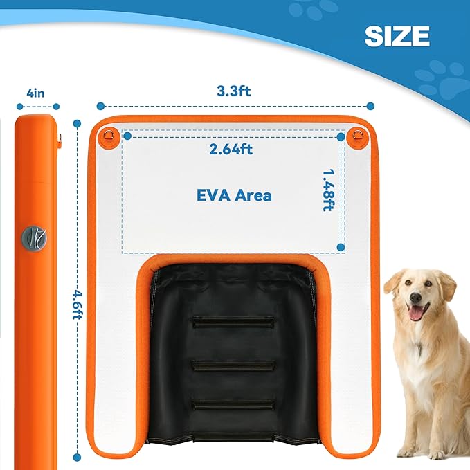 VOFiTNY Inflatable Dog Pool Ramp Portable Floating Ladder for Dogs, Puppy Docks, and Water Plank for Inground Pools and Lakes (4ft x 3.3ft x 4in, Orange)
