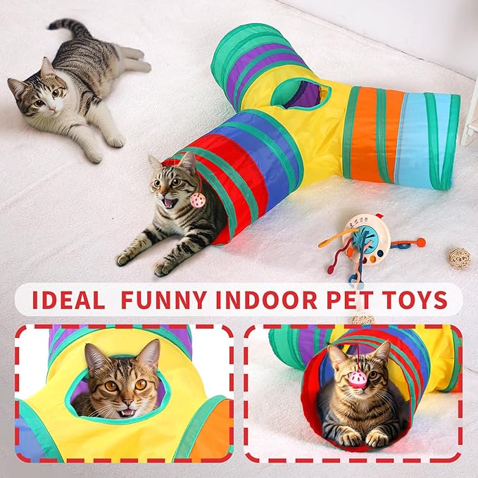 Pet Cat Tunnel, Y-3 Way Tunnels for Indoor Cats, Collapsible Pet Tunnel for Kitten, Puppy, Rabbit, 25cm-Wide Tunnels, Durable & Breathable, with Peek Hole Toy Ball