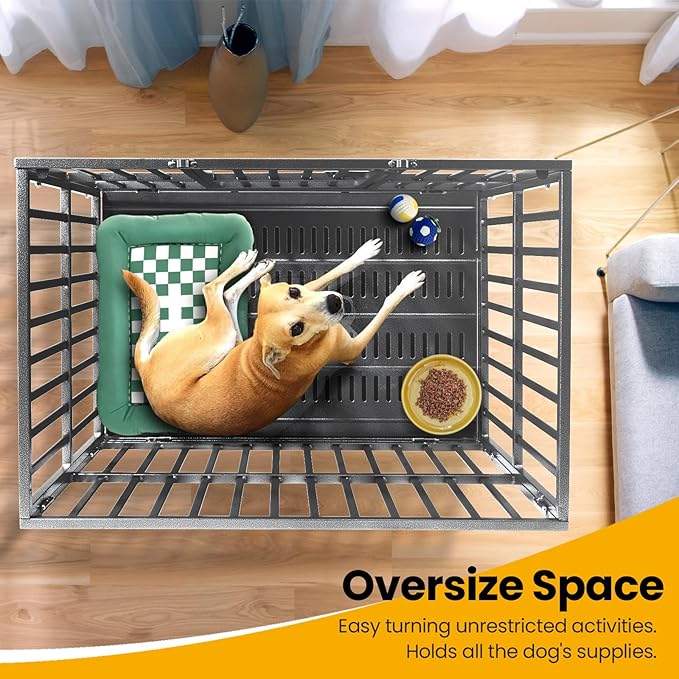 Oranland 38 inch Heavy Duty Indestructible Dog Crate,2025 New Upgraded Reinforced Baseplate for Large Dogs,XL Dog Crate for High Anxiety Dogs/Max Load Capacity 200lbs/Double Door with WheelsοΌSilverοΌ