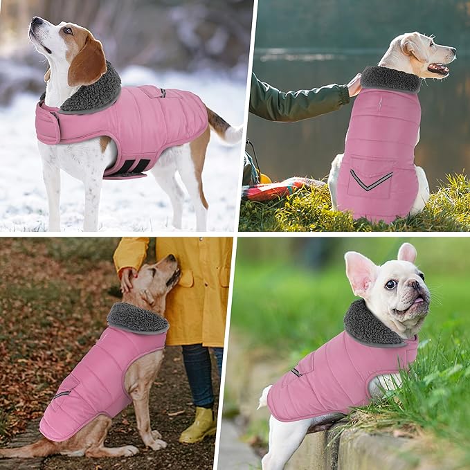 Dog Coat, Waterproof Dog Winter Jacket with Pocket, Reflective Adjustable Pet Snow Vest, Warm Cozy Fleece Sweater for Small Medium Extra Large Dogs - Light Pink, S