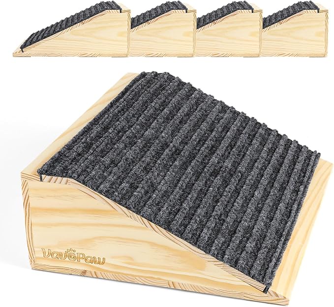 Dog Ramp for Stairs, Non-Slip Dog Stairs, Low-Angled Pet Ramps for Small Dogs and Cats, Medium Dogs, Step and Stair Assist for Injured and Older Pet, Wood