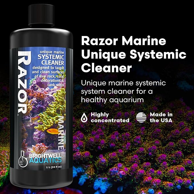 Brightwell Aquatics - Razor Marine - Unique Systemic Fish Tank Cleaner for Marine Aquariums - Aquarium Water Treatments, 33.8 fl oz
