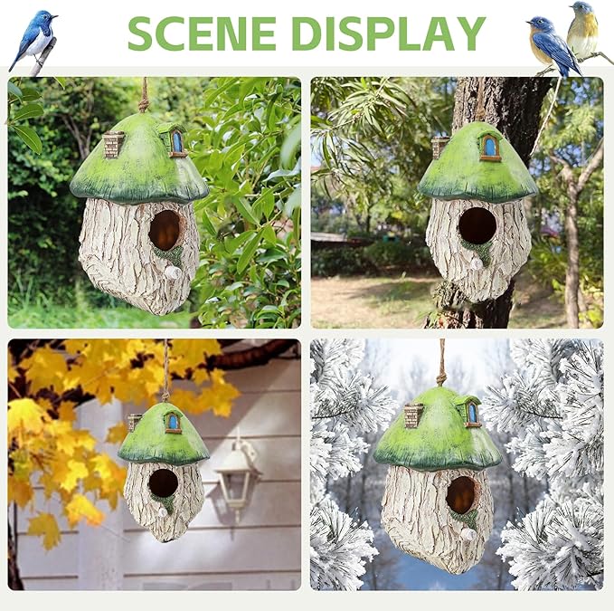 Yinns Bird House for Outside, Birdhouses for Outdoors Nesting, Decorative Resin Bird Houses for Yard Garden Decor, Water Proof