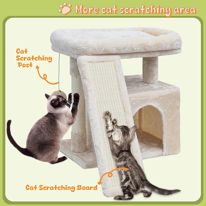 Small Cat Tree for Indoor Cats, Cat Tower with Scratching Post, Perch and Cozy Condo for Kittens and Adult Pets(Beige)