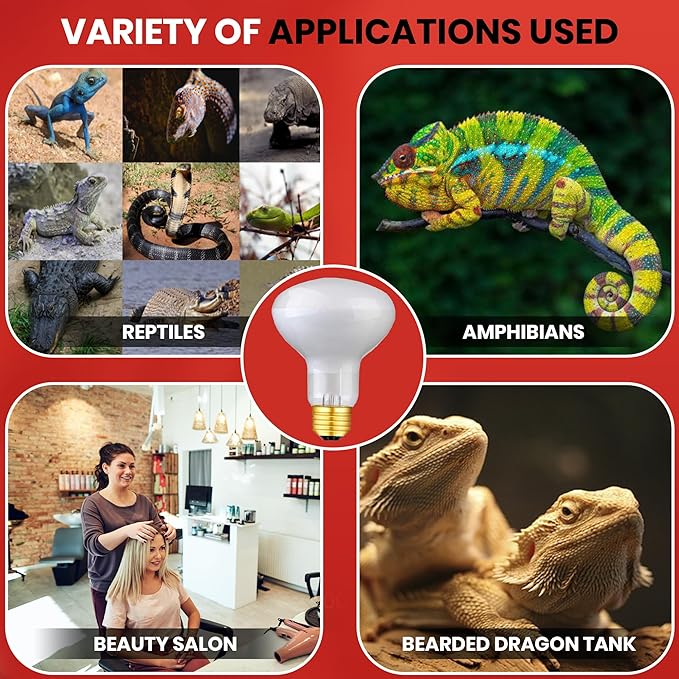 75 Watts UVA Reptile Heat Lamp Bulbs Basking Light for Reptiles and Amphibian, Basking Light for Bearded Dragon, UVA Reptile Light Bulb E26 Base 2 Pack