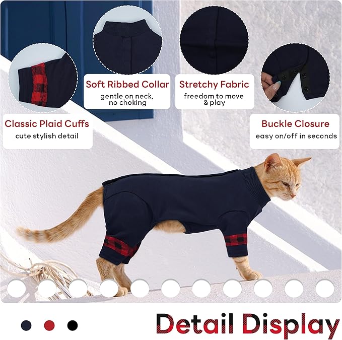 PUMYPOREITY Comfy Cat Pajamas, Versatile Cat Shirt for All-Day Wear, Soft Stretchy Sweater with Back Snap for Easy Wear, Breathable Recovery Suit for Surgery Recovery, XL, Blue